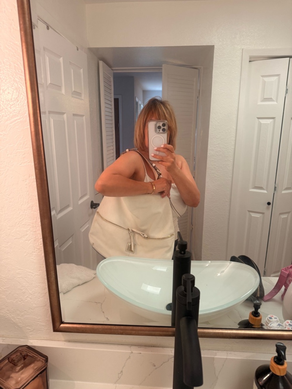 Cream Leather Shoulder Bag